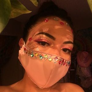 Pink Rhinestone Face Rave Mask